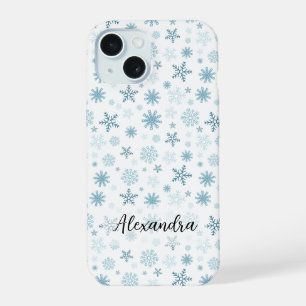 Coque iPhone 15 Les flocons de neige dans différentes nuances de b
