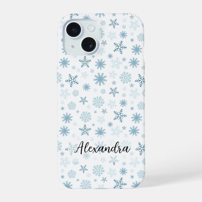 Coque iPhone 15 Les flocons de neige dans différentes nuances de b (Verso)