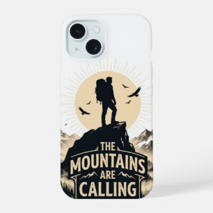 Coque iPhone 15 Les montagnes appellent l'aventure en silhouette