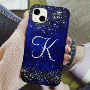 Coque iPhone 15 LETTRE CHIC FLEUVE RHINSTONE K bleu royal