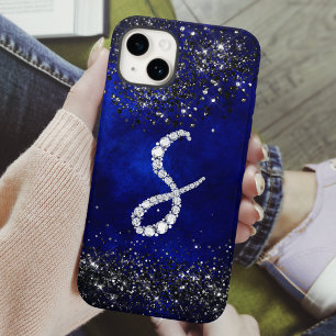 Coque iPhone 15 LETTRE CHIC FLEUVE RHINSTONE S bleu royal