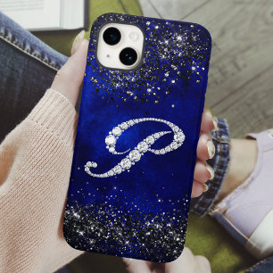 Coque iPhone 15 LETTRE CHIC FLEUVE RHINTONE P bleu royal