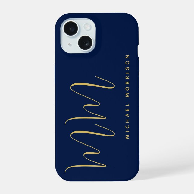 Coque iPhone 15 Lettres Initiales Professionnelles Nom Couleurs Or (Verso)