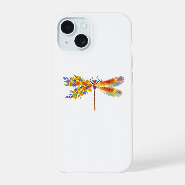 Coque iPhone 15 Libellule Fleur Jaune (Verso)