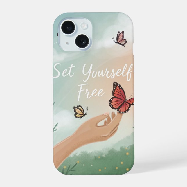 Coque iPhone 15 « Libérez-Vous – Libération de Papillons » (Verso)