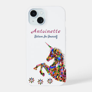 Coque iPhone 15 Licorne Fantastique Magique Pailleté Personnalisa