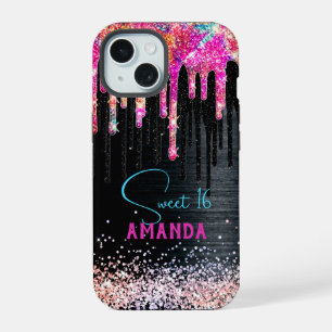 Coque iPhone 15 Licorne mignonne anniversaire monogramme paillette