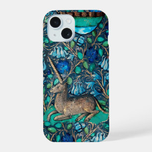Coque iPhone 15 LICORNE PARMI LES FLEURS BLEUES Floral Aqua Bleu V