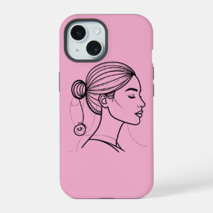 Coque iPhone 15 Ligne de femme élégante Profil d'art féministe m