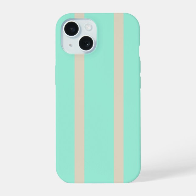 Coque iPhone 15 Lignes rayées de bleu pastel vif et de gris (Verso)