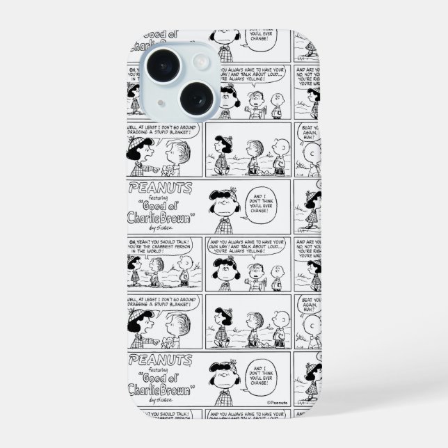 Coque iPhone 15 Linus raconte Lucy Elle est Crabby (Verso)