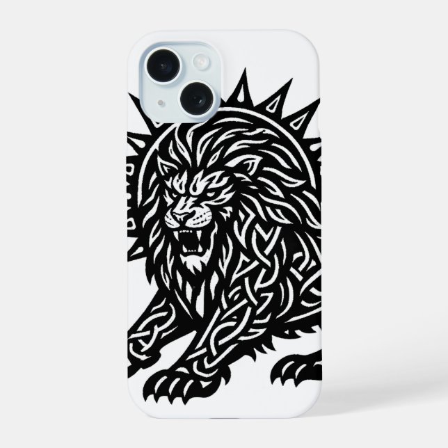 Coque iPhone 15 Lion Zodiaque Soleil‑Crinière Lion | BurnsInHell (Verso)