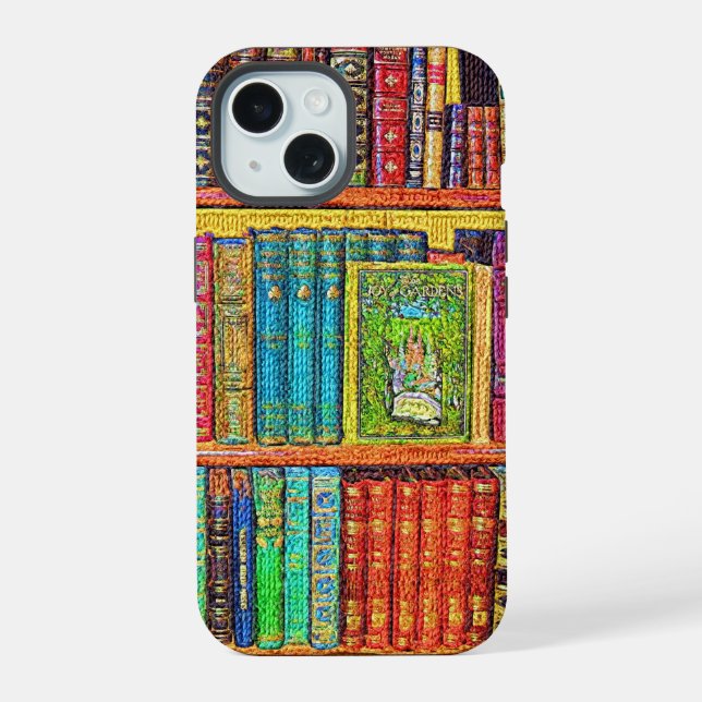 Coque iPhone 15 Livres de bibliothèque (Verso)