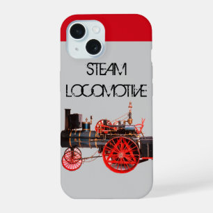 Coque iPhone 15 LOCOMOTIVE À VAPEUR RÉTRO Rouge Gris