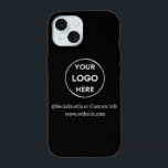 Coque iPhone 15 Logo d'entreprise noir personnalisé<br><div class="desc">Faites la promotion de votre marque avec ce Coque iphone personnalisable. Ce design comprend votre propre logo et des informations sur les médias sociaux, ainsi qu'un espace pour une adresse de page d'accueil personnalisée. Parfait pour les cadeaux, les salons professionnels et autres événements promotionnels. Besoin d'aide pour la personnalisation ?...</div>