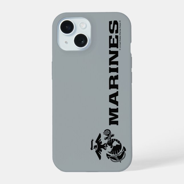 Coque iPhone 15 Logo USMC empilé noir (Verso)