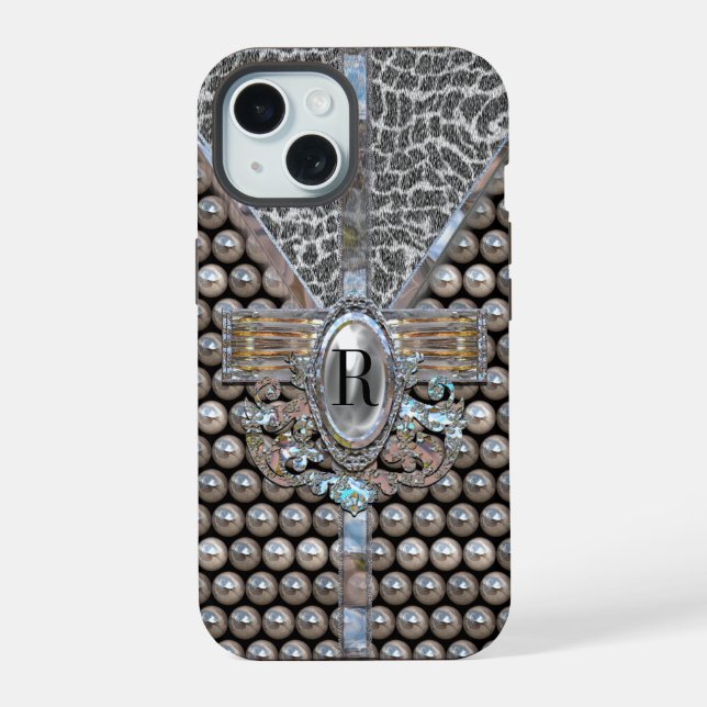 Coque iPhone 15 Loranne Dazzle Monogramme (Verso)