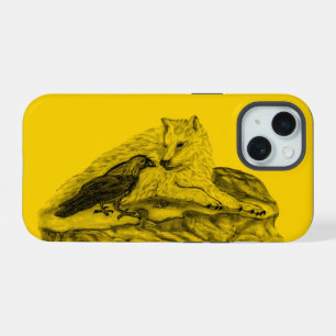 Coque iPhone 15 Loup et corbeau noir et jaune