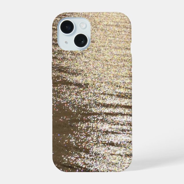 Coque iPhone 15 Lumière sur l'eau | Reflets dorés Art abstrait (Verso)