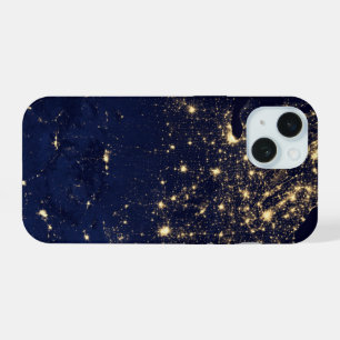 Coque iPhone 15 Lumières des villes des États-Unis la nuit.