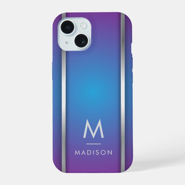 Coque iPhone 15 Luxueux Moderne Minimaliste Abstrait Violet Bleu (Verso)