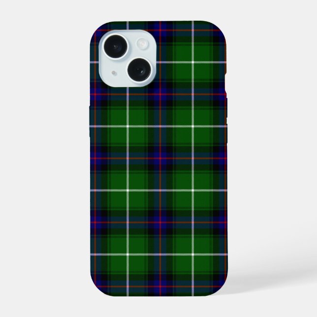 Coque iPhone 15 MacDonald tartan vert bleu carreaux (Verso)