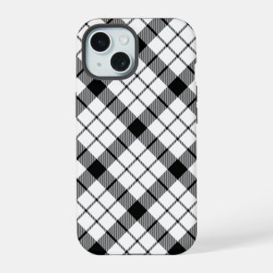 Coque iPhone 15 MacFarlane tartan carreaux noir blanc