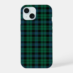 Coque iPhone 15 MacKay Clan Vert, bleu et noir Tartan