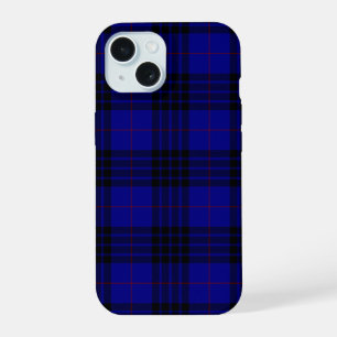 Coque iPhone 15 MacKay tartan bleu noir plaid