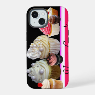 Coque iPhone 15 MAGASIN DE CUPCAKES DÉLICIEUX, Rose,Fuchsia Blanc