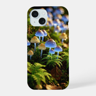 Coque iPhone 15 Magical Bioluminescent Fungi - Deep Forest