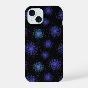 Coque iPhone 15 Magie de Luxe Fleur Bleu Violet Noir Art Abstrait