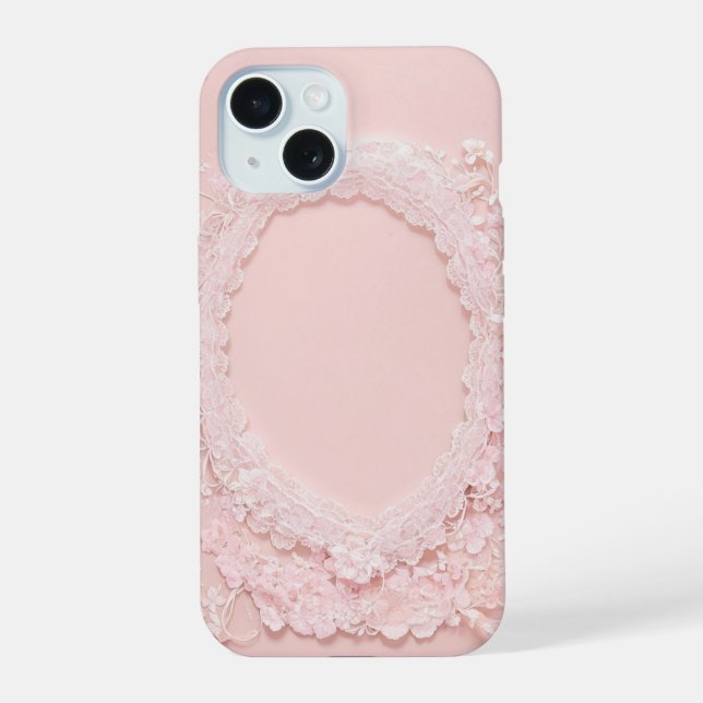 Coque iPhone 15 Maiden's Dream Cherry Blossom Lace Oval Phone Case (Verso)