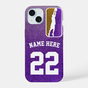 Coque iPhone 15 Maillot d'équipe de basketball à paillettes violet