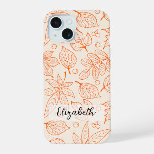Coque iPhone 15 Main tirée Automne Feuilles d'automne Line Art