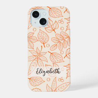 Coque iPhone 15 Main tirée Automne Feuilles d'automne Line Art