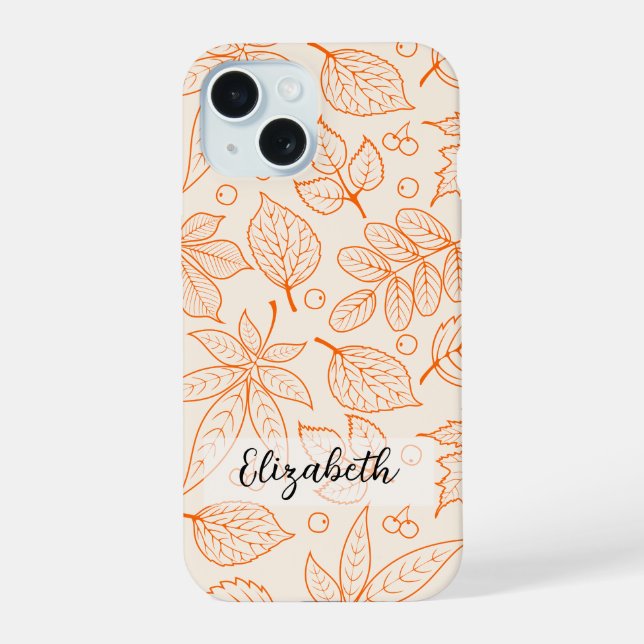 Coque iPhone 15 Main tirée Automne Feuilles d'automne Line Art (Verso)