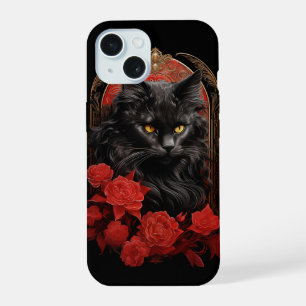 Coque iPhone 15 Maine Coon chat avec fleurs