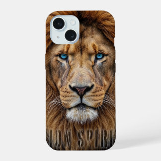 Coque iPhone 15 Majestic Lion Face with Blue Eyes | Wildlife Anima