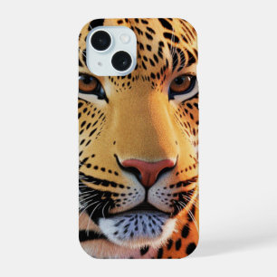 Coque iPhone 15 Majeur Léopard en Gros Plan Art Animalier Époust