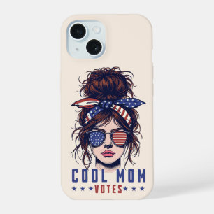 Coque iPhone 15 Maman cool vote Vintage Messy Hair Lady élection