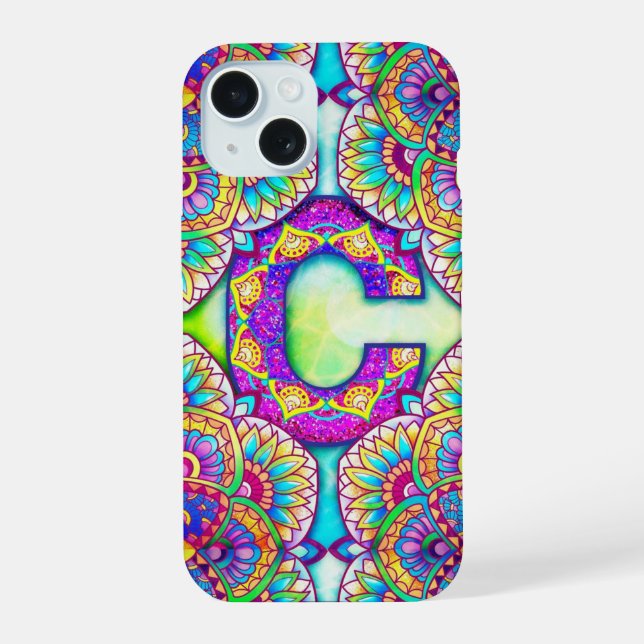 Coque iPhone 15 Mandala alphabet C  (Verso)
