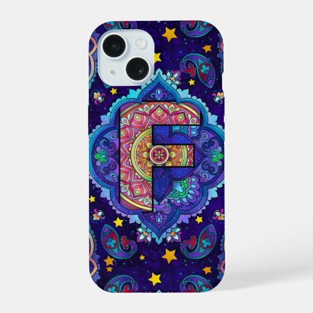 Coque iPhone 15 Mandala alphabet F  (Verso)