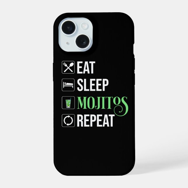Coque iPhone 15 Manger Dormir Mojitos Répéter (Verso)