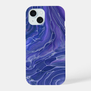 Coque iPhone 15 Marbre Abstrait Acrylique Bleu Lavande