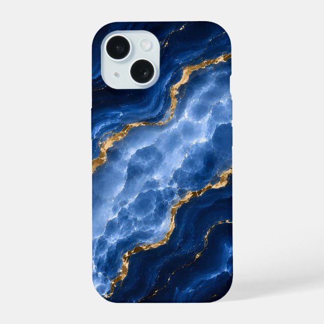 Coque iPhone 15 Marbre Agate Saphir Luxueux (Verso)