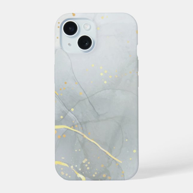 Coque iPhone 15 Marbre Blanc Chic Paillettes (Verso)