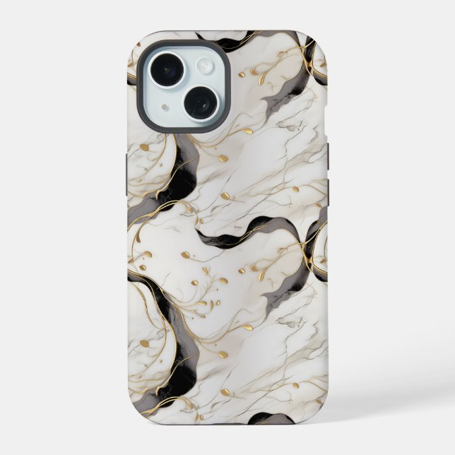 Coque iPhone 15 Marbre blanc d'or (Verso)