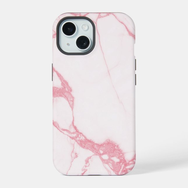 Coque iPhone 15 Marbre Blanc Rose Élégant Texturé (Verso)