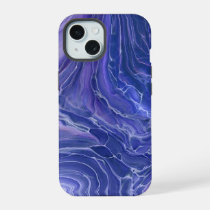 Coque iPhone 15 Marbre bleu lavande Acrylique Abstrait